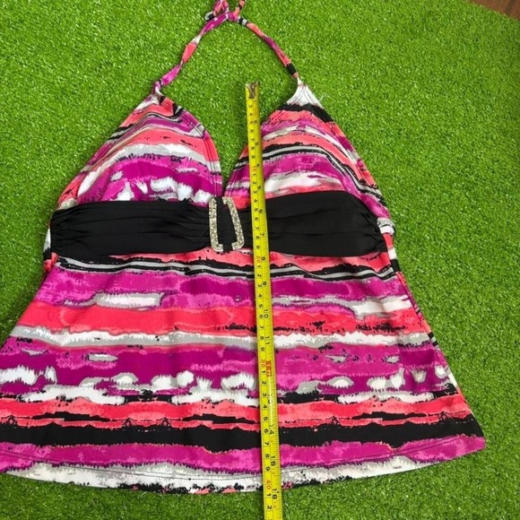Vintage Y2K Pink/Black Belted Swimsuit Halter Top Bathing Suit Padded - Picture 4 of 6